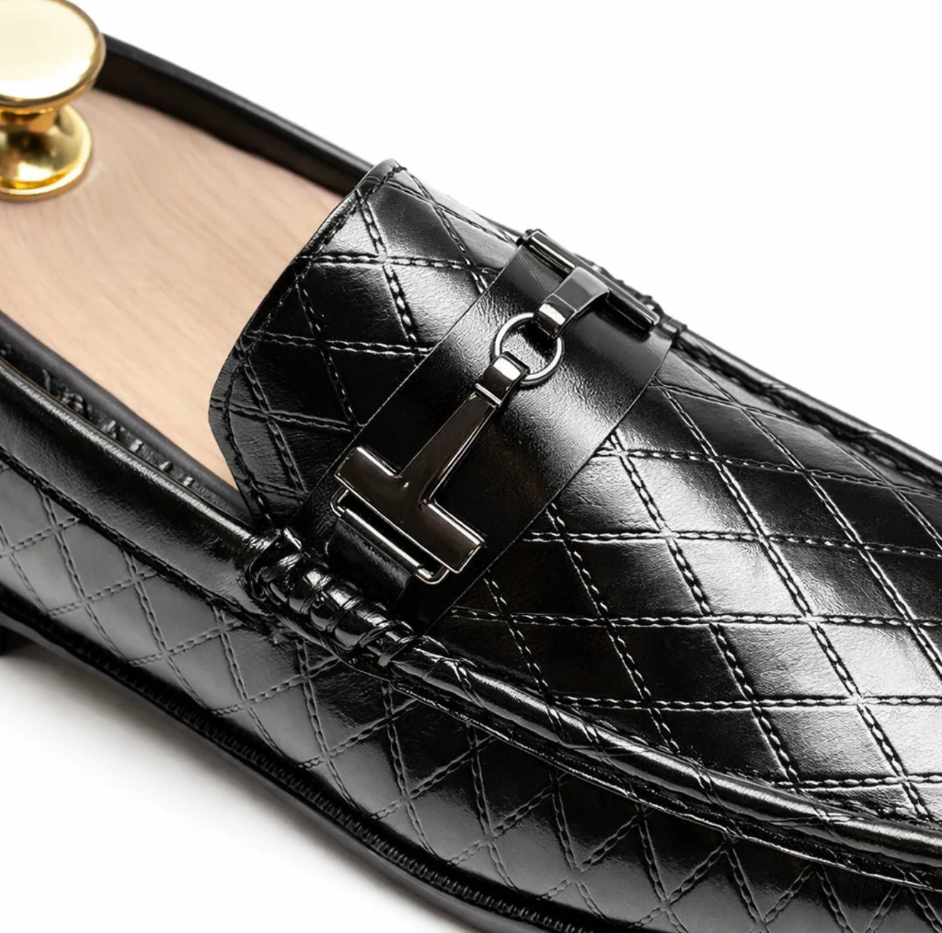 LIVV Royale Mens Horsebit Black Leather CD Loafers Shoes