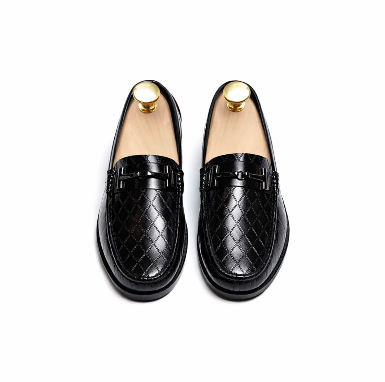 LIVV Royale Mens Horsebit Black Leather CD Loafers Shoes
