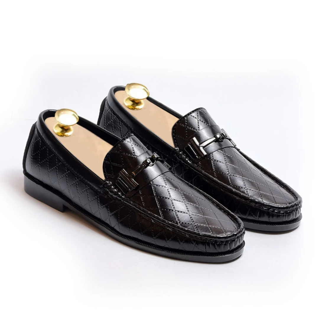 LIVV Royale Mens Horsebit Black Leather CD Loafers Shoes